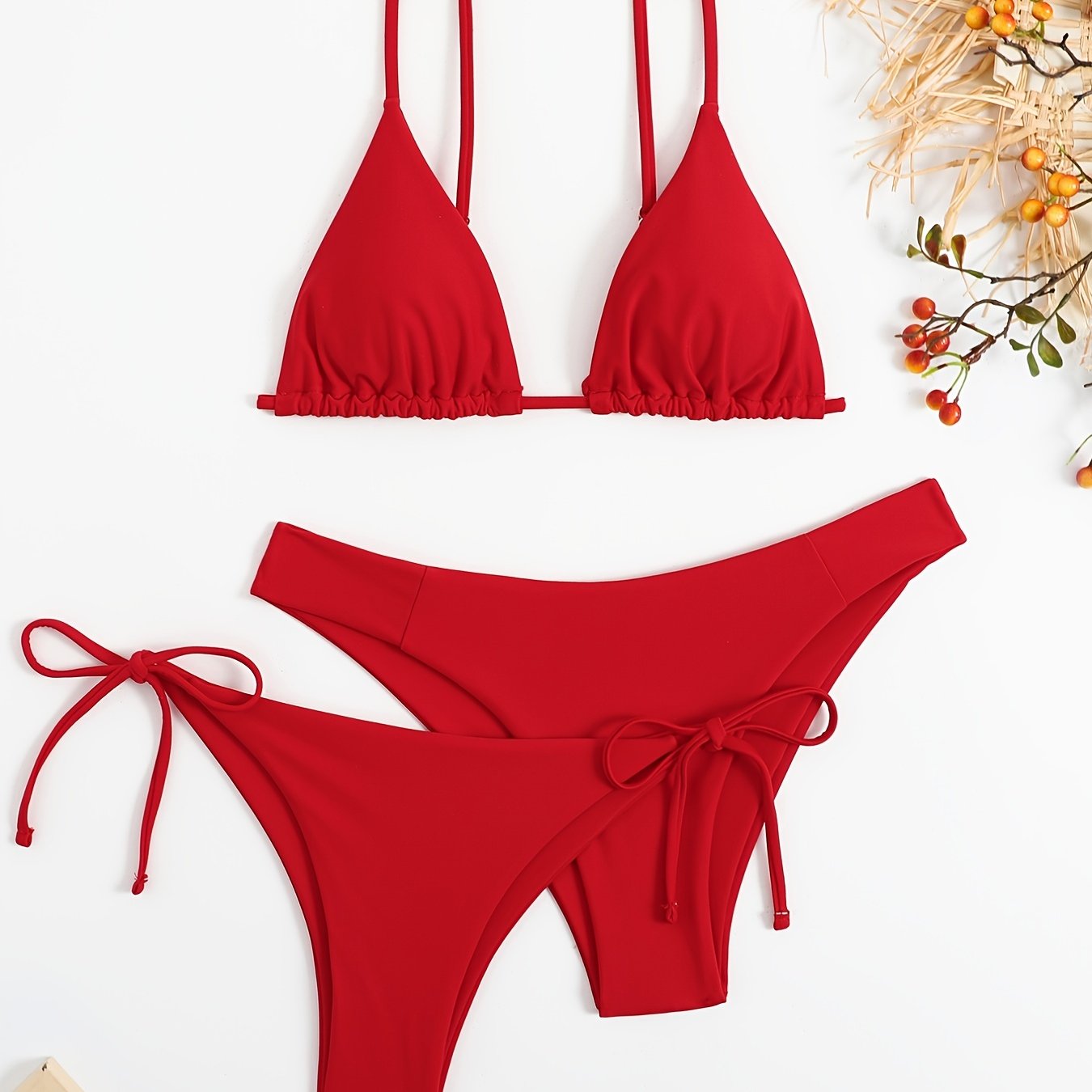 3-Pieces Two Style Bottom Triangle Bikini Sets, High Cut Solid Color Two Piece Swimsuit, Women's Swimwear